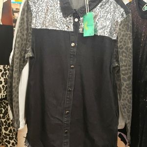 Shacket black with silver sequins
